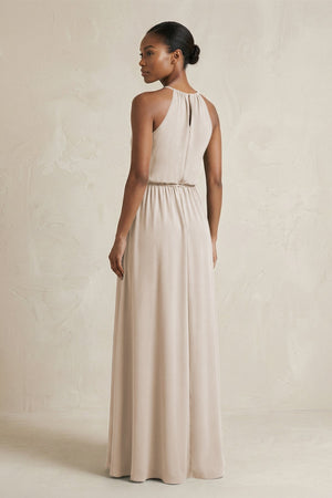 Halter Sheath Ruched Chiffon Bridesmaid Dress in Frost - SHE IS ME Bridesmaid Dresses