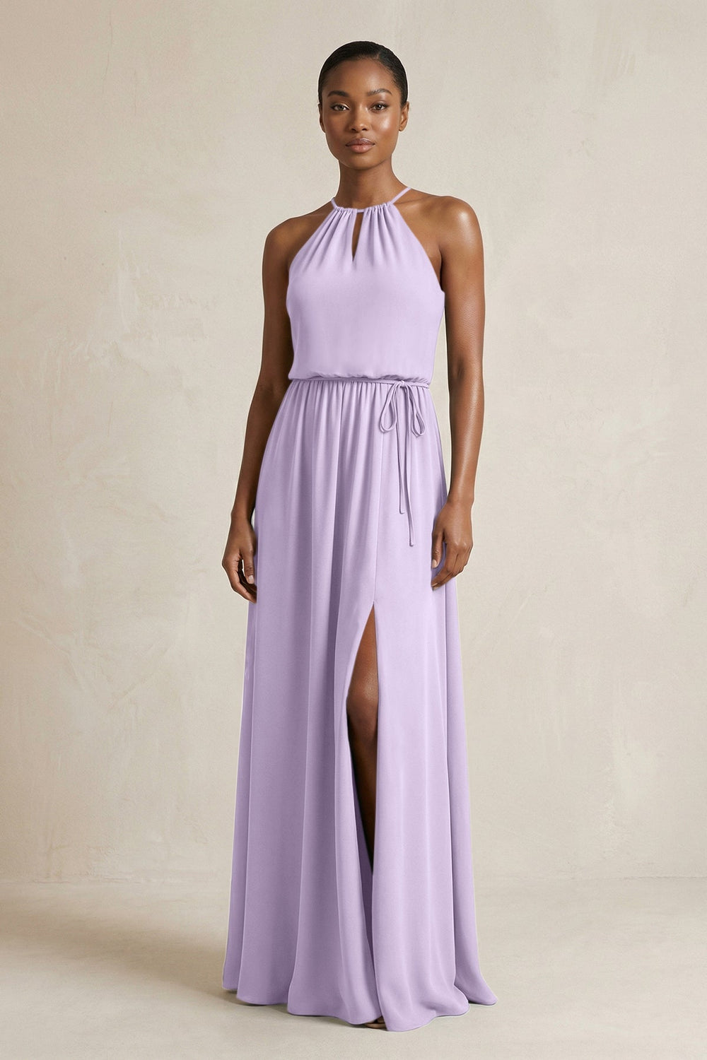 Halter Sheath Ruched Chiffon Bridesmaid Dress in Lavender - KISS BRIDAL Bridesmaid Dresses