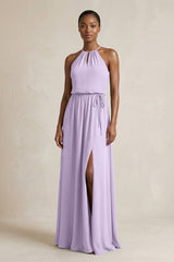 Halter Sheath Ruched Chiffon Bridesmaid Dress in Lavender - KISS BRIDAL Bridesmaid Dresses