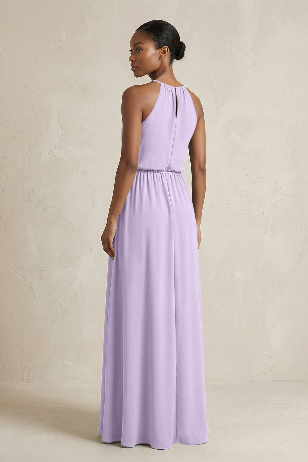 Halter Sheath Ruched Chiffon Bridesmaid Dress in Lavender - KISS BRIDAL Bridesmaid Dresses