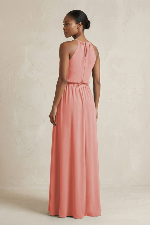 Halter Sheath Ruched Chiffon Bridesmaid Dress in Mulberry - SHE IS ME Bridesmaid Dresses