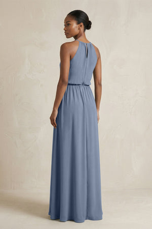 Halter Sheath Ruched Chiffon Bridesmaid Dress in Neptune - SHE IS ME Bridesmaid Dresses