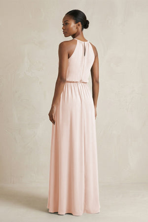 Halter Sheath Ruched Chiffon Bridesmaid Dress in Pale Blush - SHE IS ME Bridesmaid Dresses