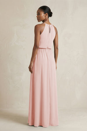 Halter Sheath Ruched Chiffon Bridesmaid Dress in Rose Petal (2) | KISSBRIDAL