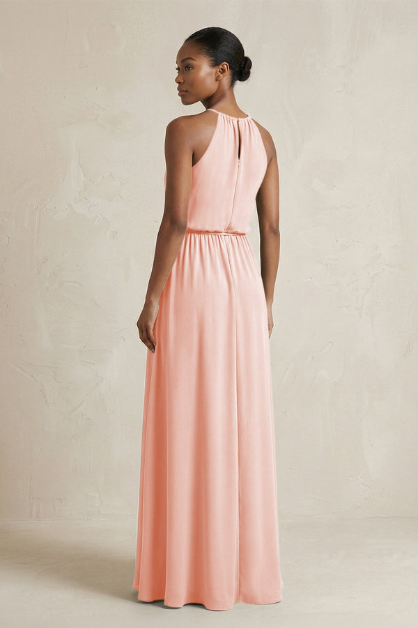 Halter Sheath Ruched Chiffon Bridesmaid Dress in Rose Petal - SHE IS ME Bridesmaid Dresses