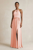 Halter Sheath Ruched Chiffon Bridesmaid Dress in Rose Petal - SHE IS ME Bridesmaid Dresses