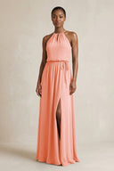 Halter Sheath Ruched Chiffon Bridesmaid Dress in Rosette - SHE IS ME Bridesmaid Dresses
