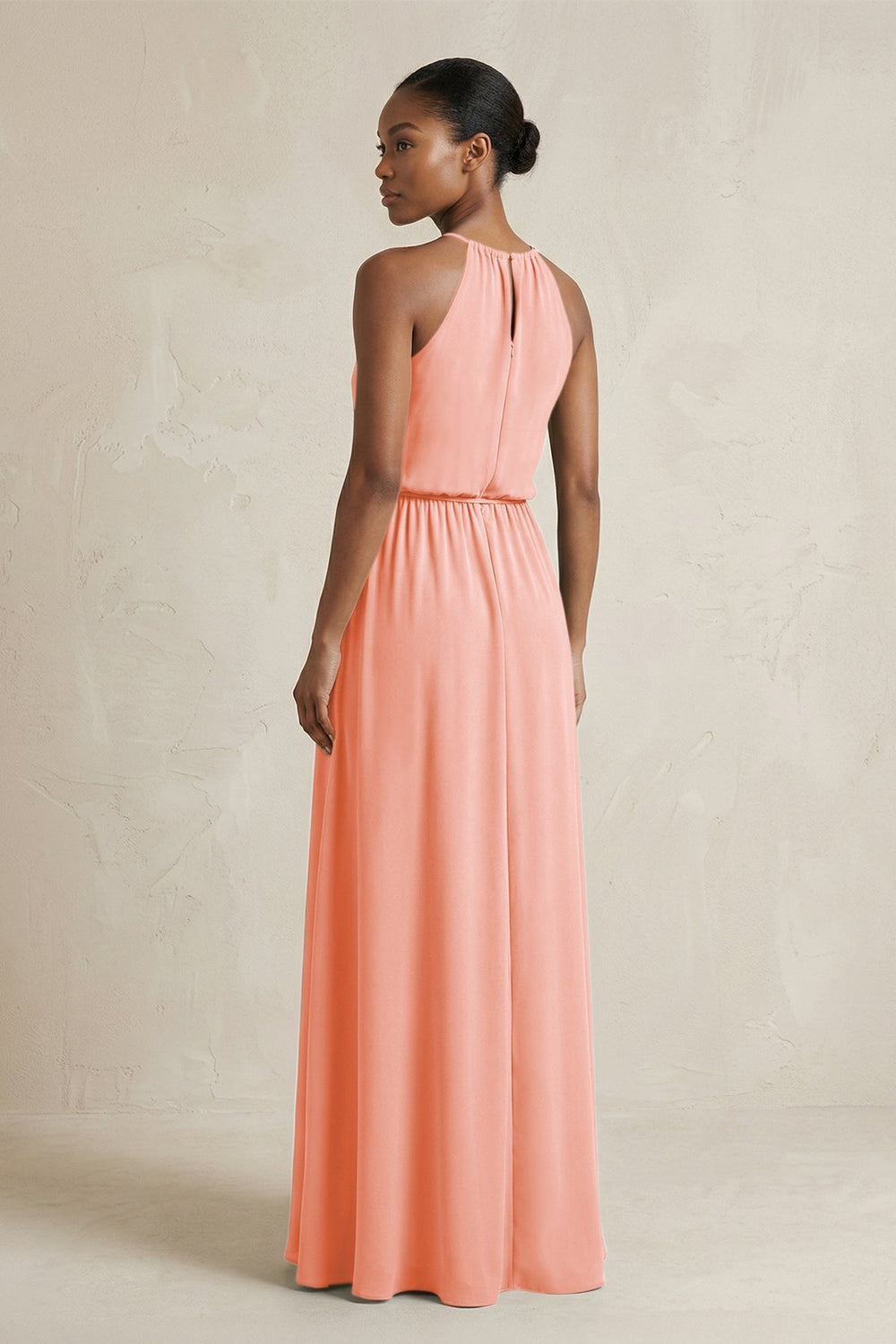 Halter Sheath Ruched Chiffon Bridesmaid Dress in Rosette - KISS BRIDAL Bridesmaid Dresses