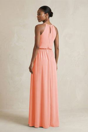 Halter Sheath Ruched Chiffon Bridesmaid Dress in Rosette - SHE IS ME Bridesmaid Dresses