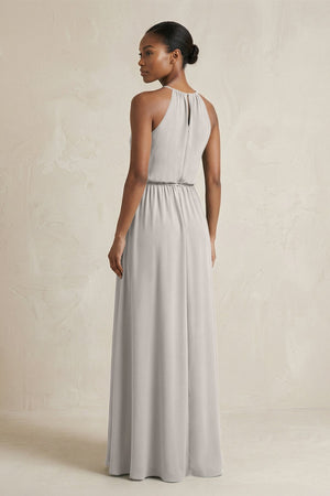 Halter Sheath Ruched Chiffon Bridesmaid Dress in Silver - SHE IS ME Bridesmaid Dresses