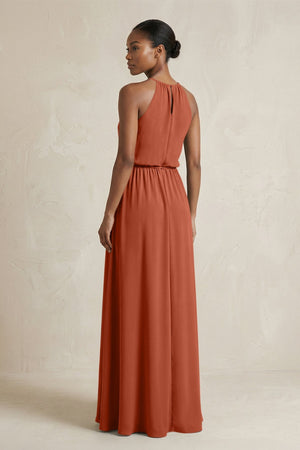Halter Sheath Ruched Chiffon Bridesmaid Dress in Spice - SHE IS ME Bridesmaid Dresses