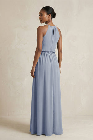 Halter Sheath Ruched Chiffon Bridesmaid Dress in Twilight - SHE IS ME Bridesmaid Dresses