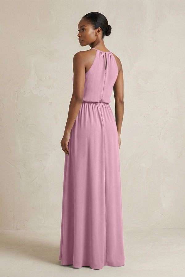 Halter Sheath Ruched Chiffon Bridesmaid Dress in Vintage Mauve - SHE IS ME Bridesmaid Dresses