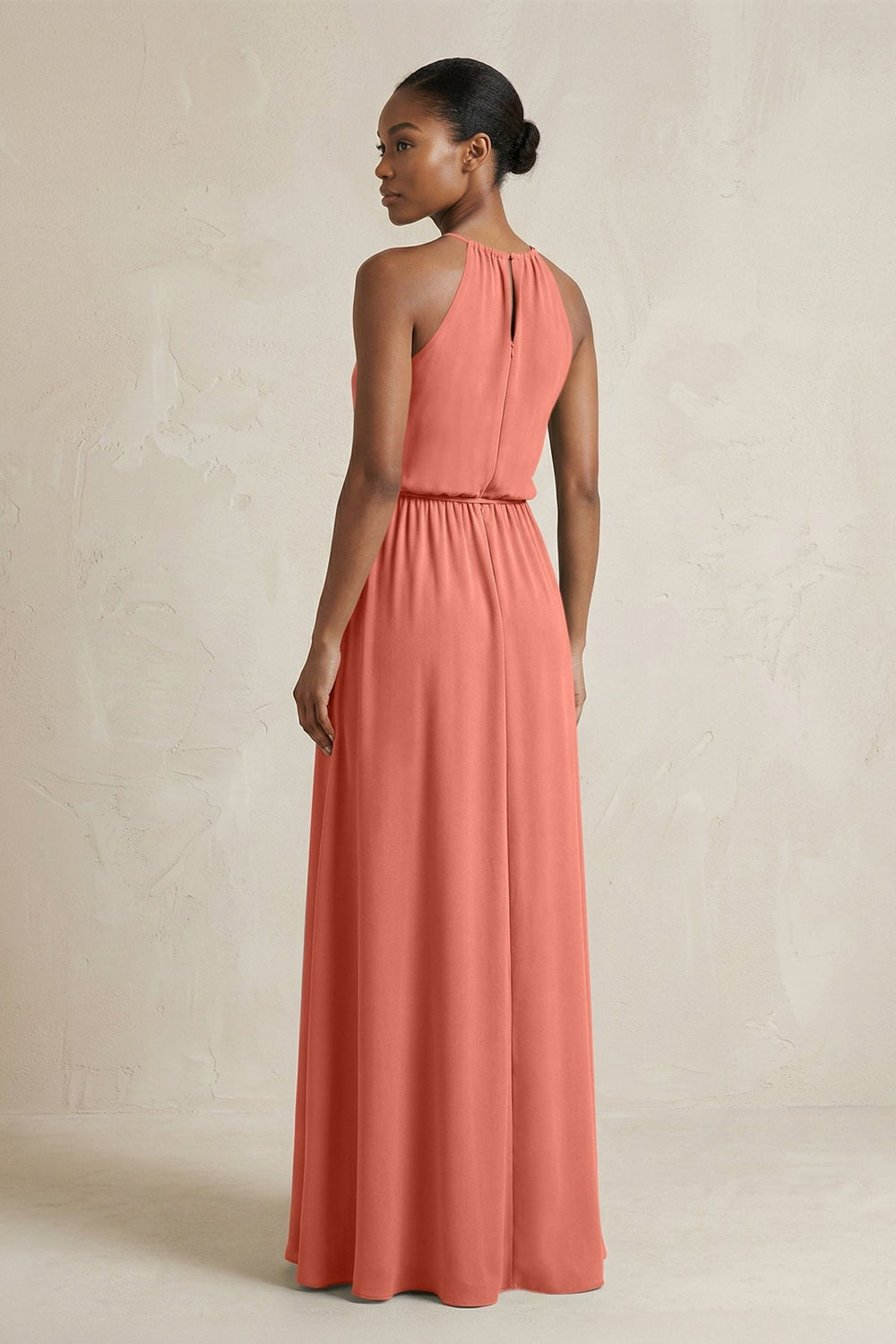 Halter Sheath Ruched Chiffon Bridesmaid Dress in Wild Rose - KISS BRIDAL Bridesmaid Dresses