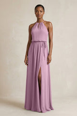 Halter Sheath Ruched Chiffon Bridesmaid Dress in Wisteria - KISS BRIDAL Bridesmaid Dresses