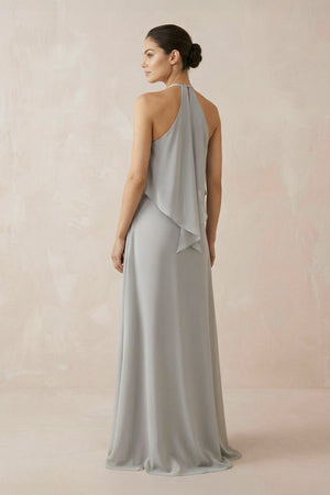 Halter Sheath Ruffled Chiffon Bridesmaid Dress - SHE IS ME Bridesmaid Dresses
