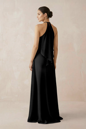 Halter Sheath Ruffled Chiffon Bridesmaid Dress in Black - SHE IS ME Bridesmaid Dresses