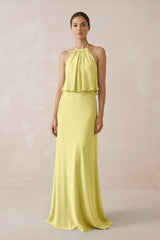 Halter Sheath Ruffled Chiffon Bridesmaid Dress in Buttercup - KISS BRIDAL Bridesmaid Dresses