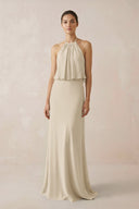 Halter Sheath Ruffled Chiffon Bridesmaid Dress in Champagne - SHE IS ME Bridesmaid Dresses