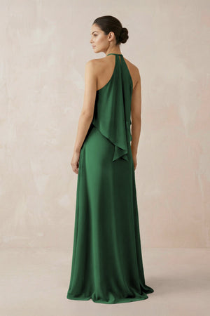 Halter Sheath Ruffled Chiffon Bridesmaid Dress in Dark Green - SHE IS ME Bridesmaid Dresses