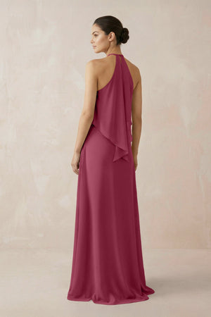 Halter Sheath Ruffled Chiffon Bridesmaid Dress in Desert Rose - SHE IS ME Bridesmaid Dresses
