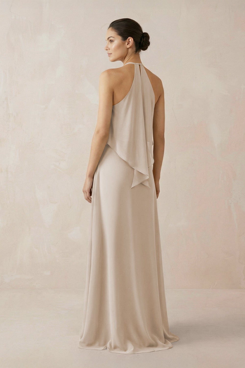 Halter Sheath Ruffled Chiffon Bridesmaid Dress in Frost - SHE IS ME Bridesmaid Dresses