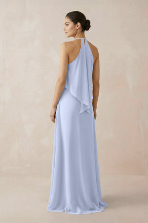 Halter Sheath Ruffled Chiffon Bridesmaid Dress in Ice - SHE IS ME Bridesmaid Dresses