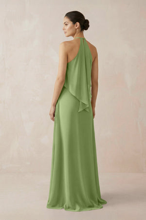 Halter Sheath Ruffled Chiffon Bridesmaid Dress in Matcha - SHE IS ME Bridesmaid Dresses