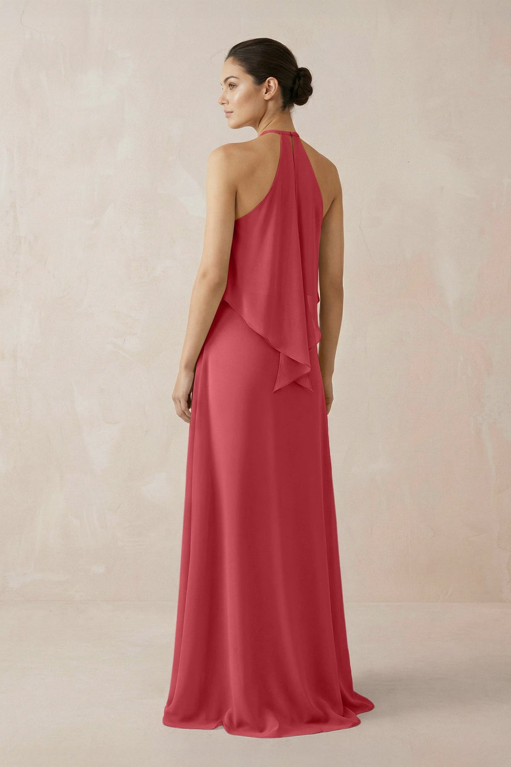Halter Sheath Ruffled Chiffon Bridesmaid Dress in Merlot - SHE IS ME Bridesmaid Dresses