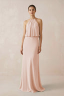 Halter Sheath Ruffled Chiffon Bridesmaid Dress in Pale Blush - SHE IS ME Bridesmaid Dresses