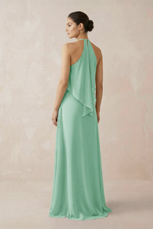 Halter Sheath Ruffled Chiffon Bridesmaid Dress in Pale Pistachio - SHE IS ME Bridesmaid Dresses