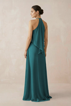 Halter Sheath Ruffled Chiffon Bridesmaid Dress in Pine - SHE IS ME Bridesmaid Dresses