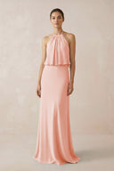 Halter Sheath Ruffled Chiffon Bridesmaid Dress in Rose Petal - SHE IS ME Bridesmaid Dresses