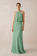 Halter Sheath Ruffled Chiffon Bridesmaid Dress in Sea Glass - SHE IS ME Bridesmaid Dresses