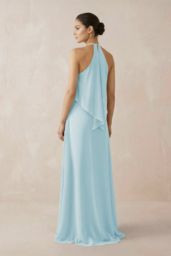 Halter Sheath Ruffled Chiffon Bridesmaid Dress in Sky Blue - SHE IS ME Bridesmaid Dresses