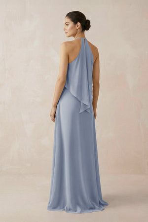 Halter Sheath Ruffled Chiffon Bridesmaid Dress in Twilight - SHE IS ME Bridesmaid Dresses