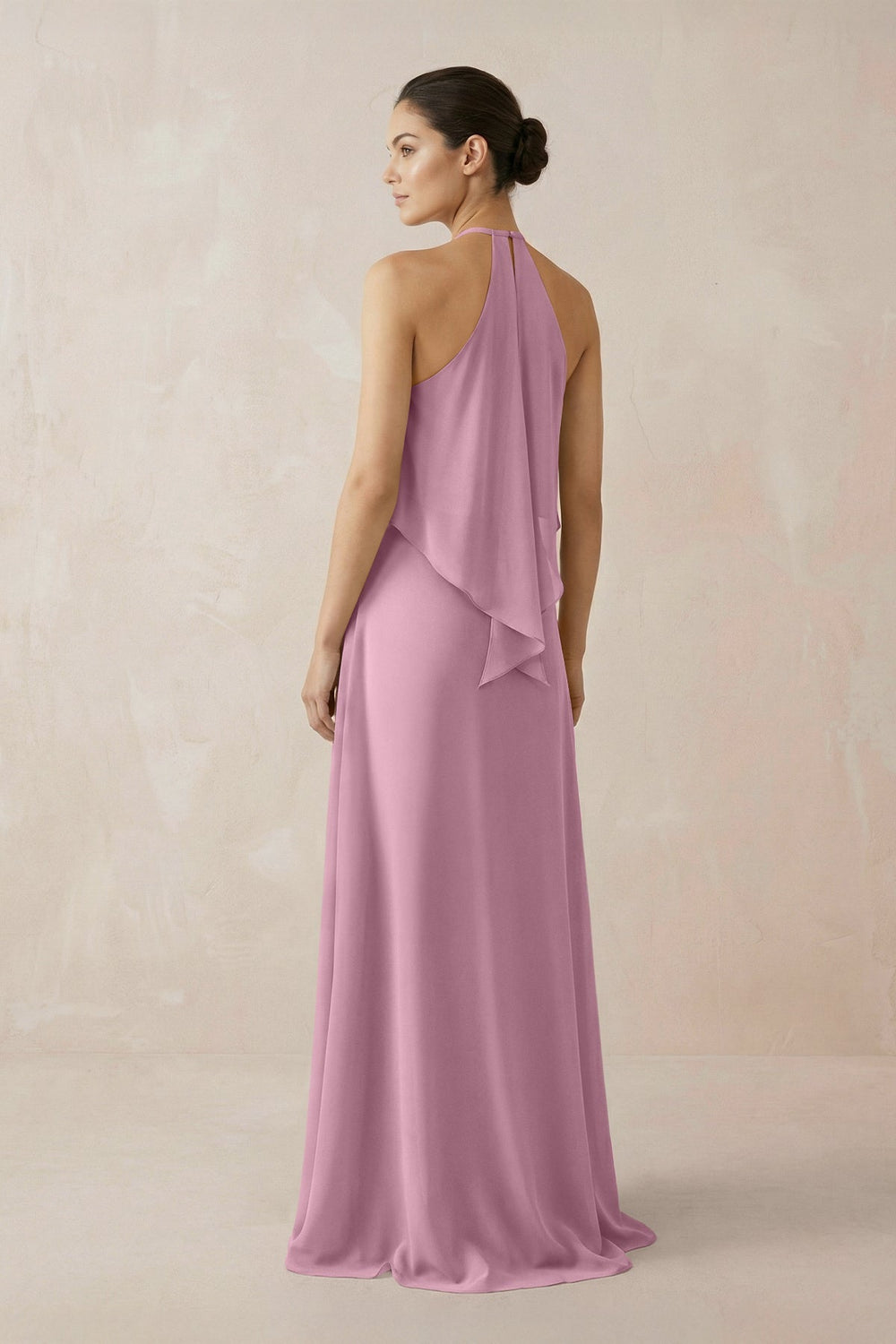 Halter Sheath Ruffled Chiffon Bridesmaid Dress in Vintage Mauve - SHE IS ME Bridesmaid Dresses