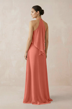 Halter Sheath Ruffled Chiffon Bridesmaid Dress in Wild Rose - SHE IS ME Bridesmaid Dresses