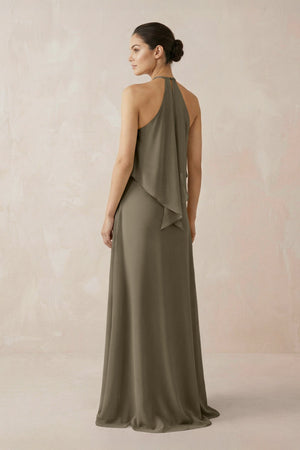 Halter Sheath Ruffled Chiffon Bridesmaid Dress in Willow Green - SHE IS ME Bridesmaid Dresses