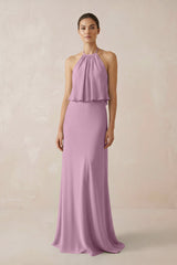 Halter Sheath Ruffled Chiffon Bridesmaid Dress in Wisteria - KISS BRIDAL Bridesmaid Dresses