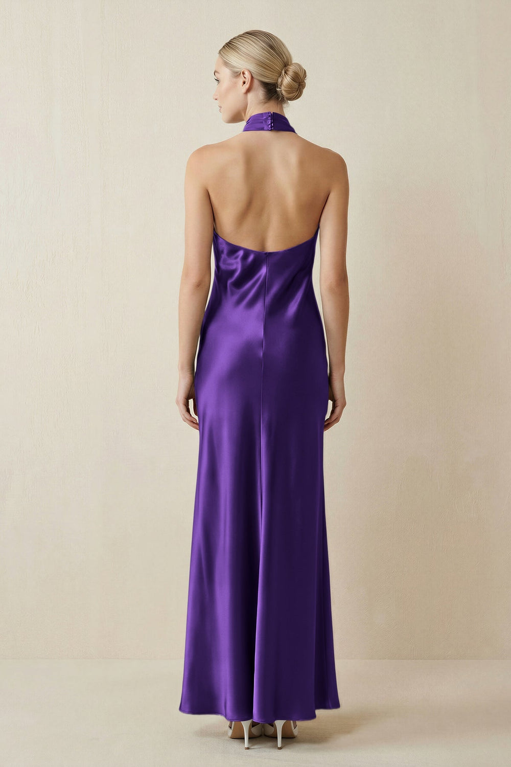 Halter Sheath Satin Bridesmaid Dress in Amethyst - KISS BRIDAL Bridesmaid Dresses