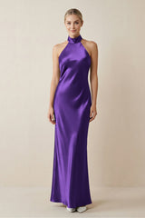 Halter Sheath Satin Bridesmaid Dress in Amethyst - KISS BRIDAL Bridesmaid Dresses