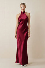 Halter Sheath Satin Bridesmaid Dress in Berry - KISS BRIDAL Bridesmaid Dresses