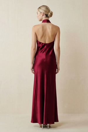 Halter Sheath Satin Bridesmaid Dress in Berry - KISS BRIDAL Bridesmaid Dresses