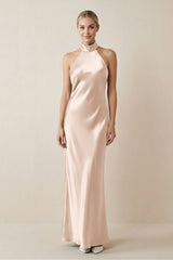 Halter Sheath Satin Bridesmaid Dress in Buttercream - KISS BRIDAL Bridesmaid Dresses