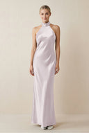 Halter Sheath Satin Bridesmaid Dress in Dusk - KISS BRIDAL Bridesmaid Dresses