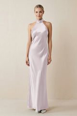 Halter Sheath Satin Bridesmaid Dress in Dusk - KISS BRIDAL Bridesmaid Dresses