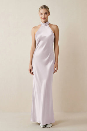 Halter Sheath Satin Bridesmaid Dress in Dusk - KISS BRIDAL Bridesmaid Dresses