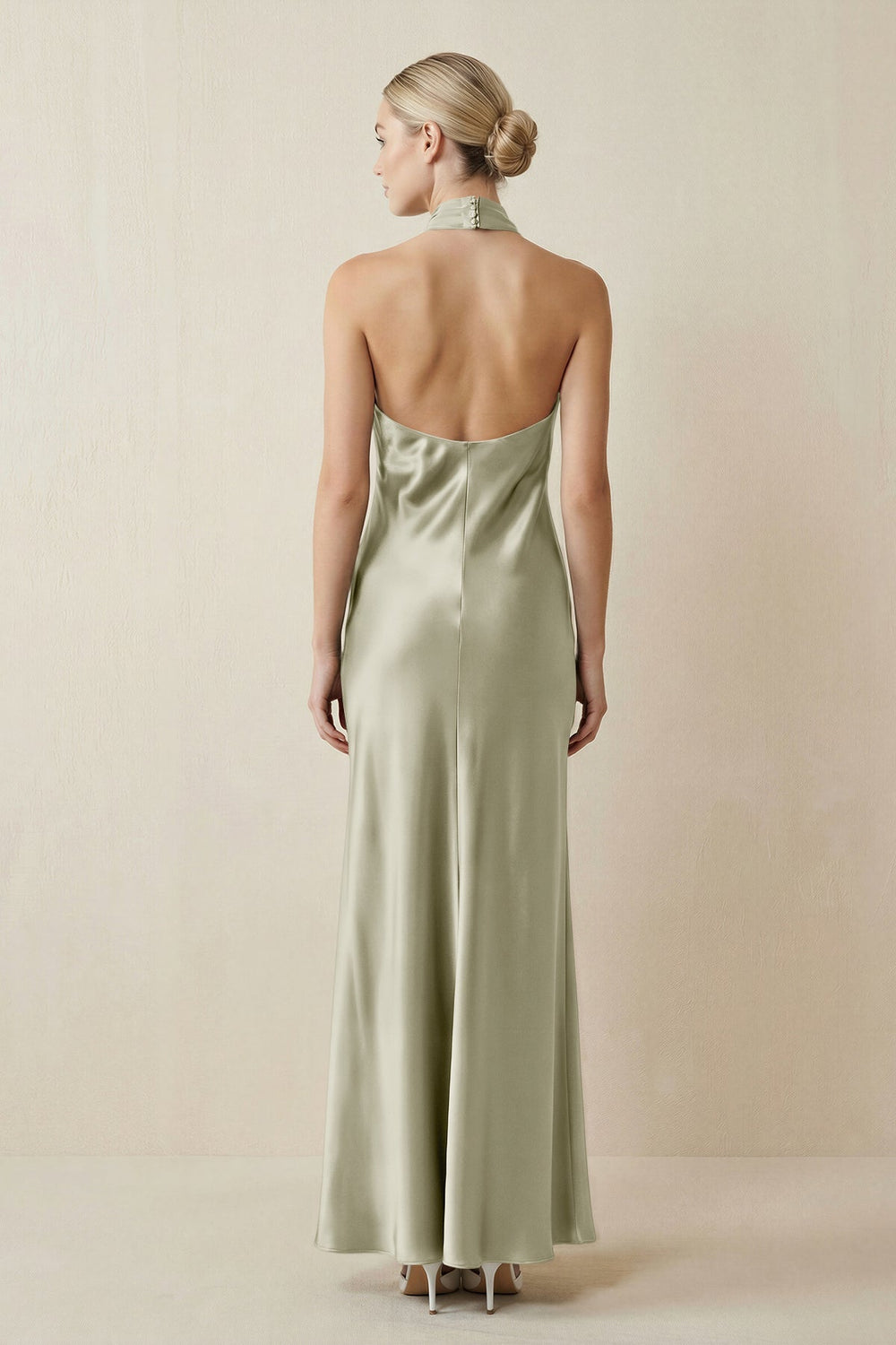 Halter Sheath Satin Bridesmaid Dress in Frost - KISS BRIDAL Bridesmaid Dresses