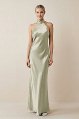 Halter Sheath Satin Bridesmaid Dress in Frost - KISS BRIDAL Bridesmaid Dresses